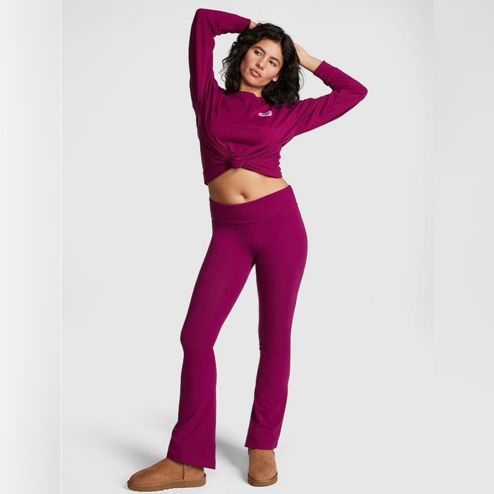 PINK VS XL All-Day Cotton Foldover Flare Leggings Vivid Magenta- NWT
